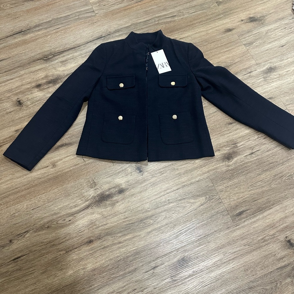 Zara Black Textured Jacket with Gold Accents - Picture 3 of 3